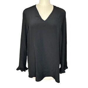 Etro Black Silk Long Sleeve V Neck Tunic Top Ruffle Cuff | Size 6